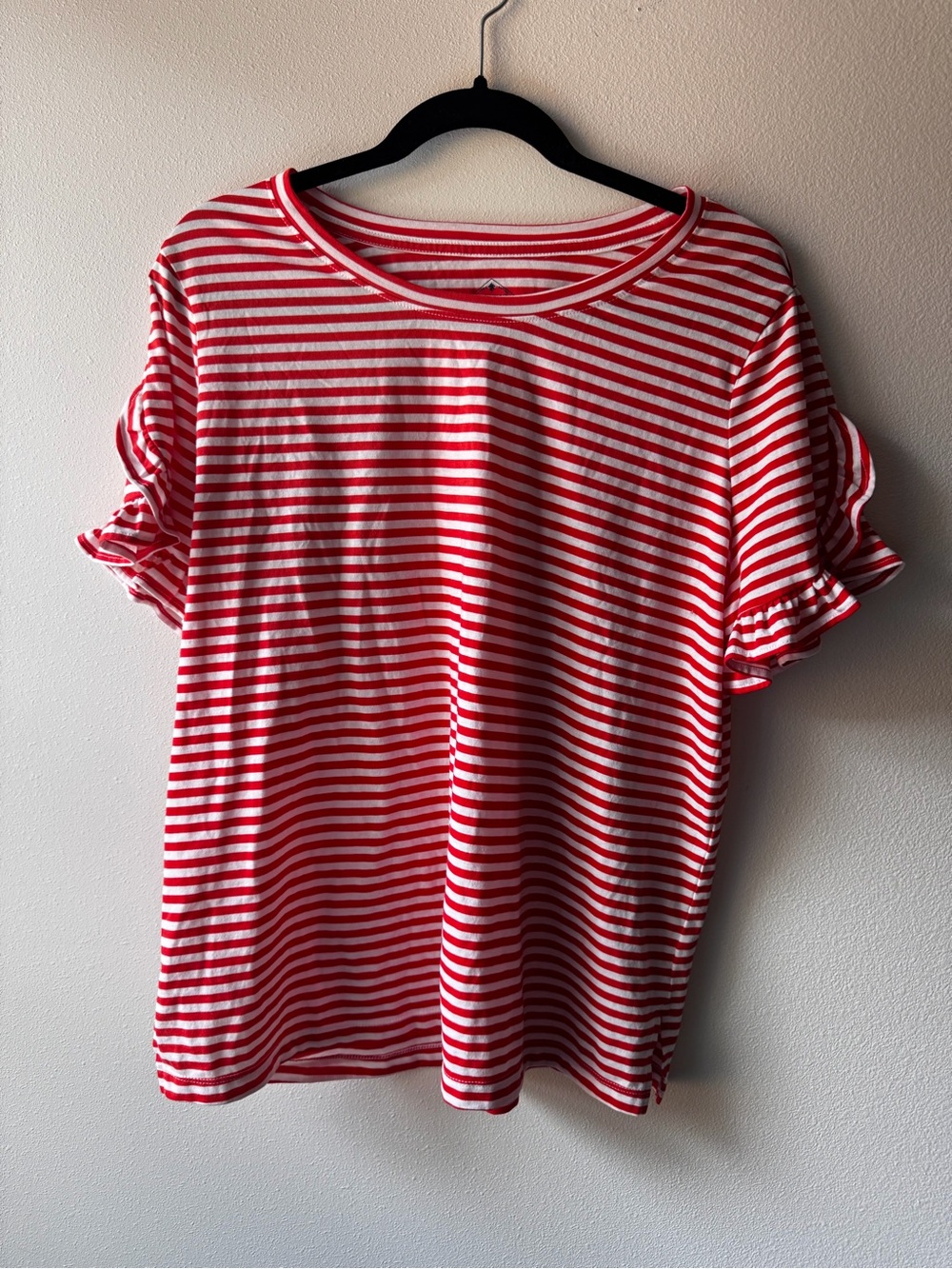 St. John’s Bay Red & White Striped Ruffle Sleeve Tee